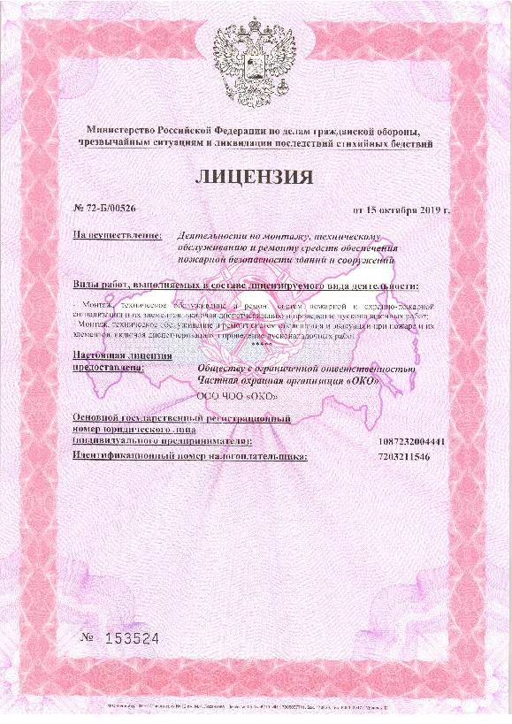 Лицензия МЧС ЧОО "ОКО" Лицензия МЧС ЧОО "ОКО"